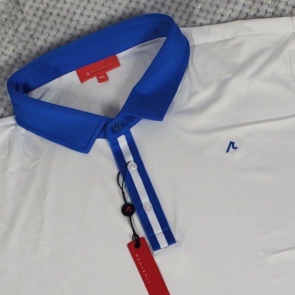 Redvanly Other - Redvanly Monroe Polo Mens 2XL White Blue Collar Golf Shirt 4 Way Stretch Preppy